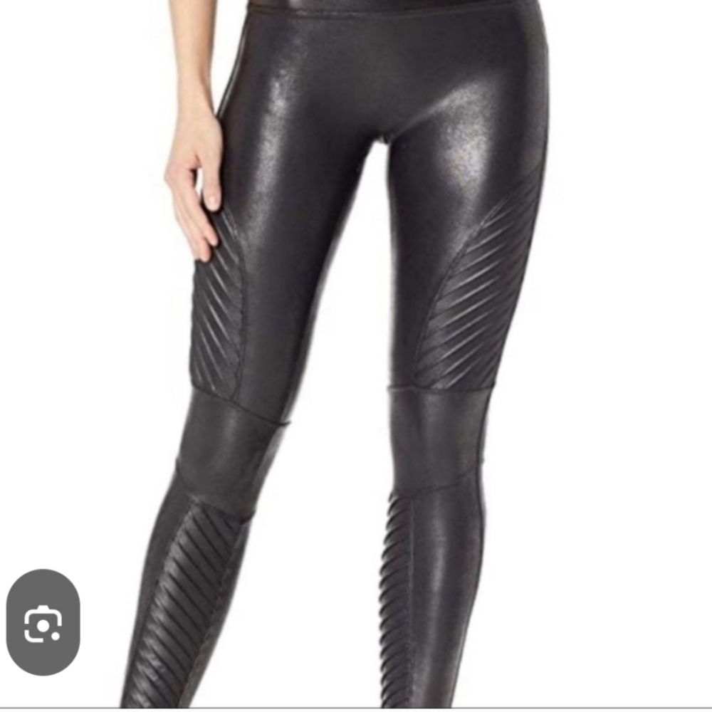 SPANX Faux Leather Leggings Black Ribbed Moto Legging Size Large